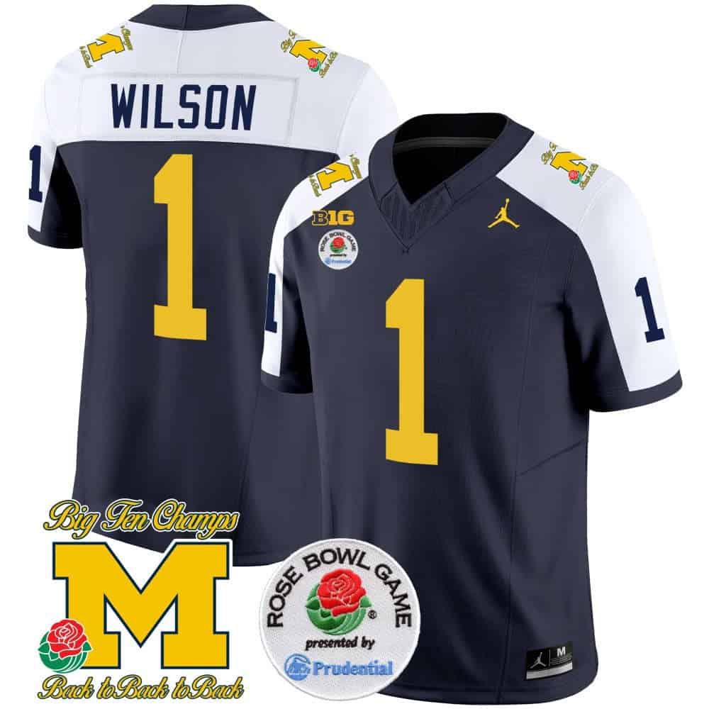 Men Michigan Wolverines #1 Wilson Drak Blue 2024 Rose Bowl Patch Vapor Limited NCAA Jersey style 2->indianapolis colts->NFL Jersey